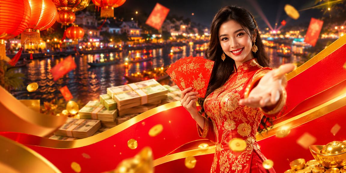 Bao lì xì đỏ và đèn lồng trang trí theo chủ đề bonus dọc sông Mekong miền Tây Nam Bộ